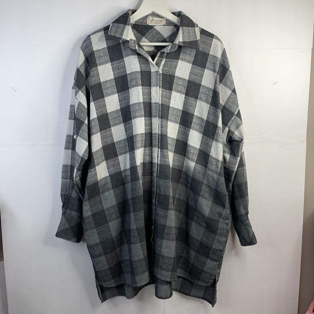 Saints & Hearts Size S / M Tunic Shirt Linen Blend Plaid Ombre Overdye Oversized - Picture 3 of 11